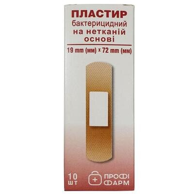 Пластир медичний Профі Фарм бактерицидний на нетканій основі 19 мм х 72 мм, 10 штук