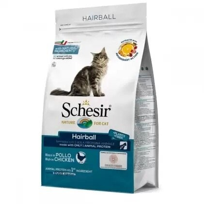 Корм сухий монопротеіновий Schesir Cat Hairball для котів з довгою шерстю, для виведення шерсті, 400 г
