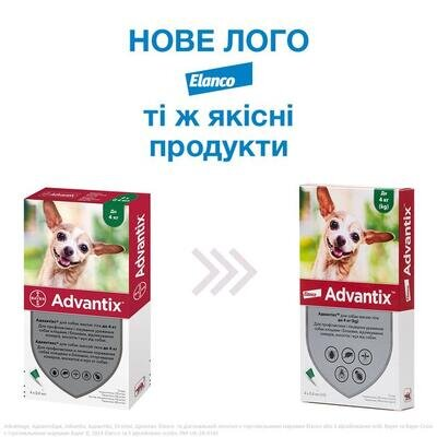 Адвантікс Elanco (Bayer) краплі від заражень екто паразитами для собак до 4 кг, 1 піпетка