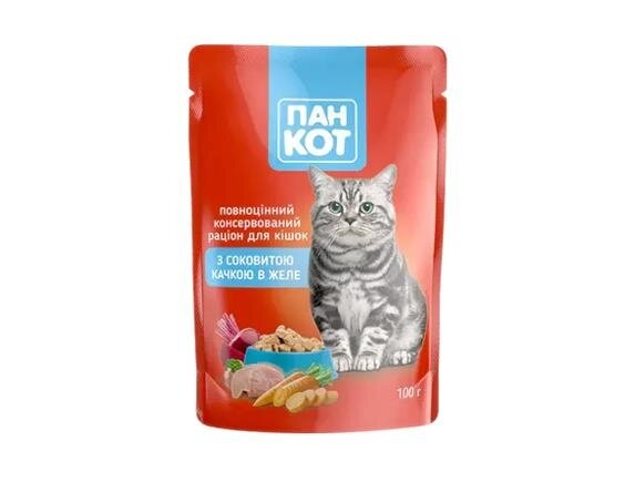 Корм вологий Пан Кот для котів з качкою у желе, пауч, 100 г