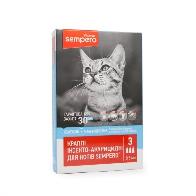 Краплі на холку Vitomax Sempero від бліх і кліщів для котів від 2-х кг, 0,5 мл
