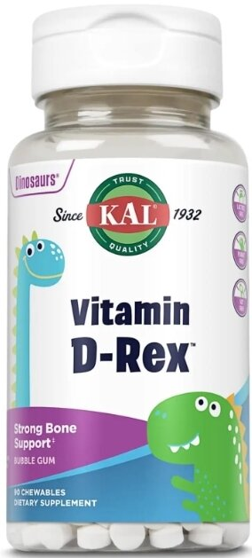 Вітамін Д KAL Vitamin D-Rex 10 мкг зі смаком жувальної гумки, 90 жувальних таблеток