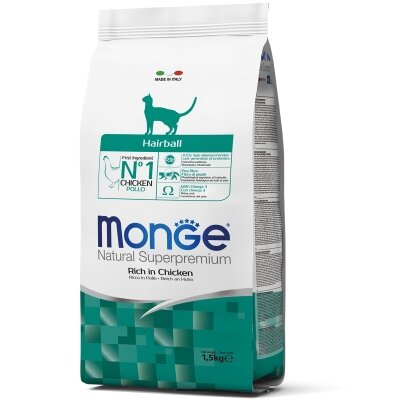 Корм сухий Monge Cat Hairball для котів для виведення грудочок шерсті з куркою, 1,5 кг