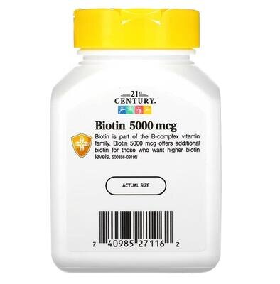 Біотин 21st Century Biotin 5000 мкг, 110 капсул