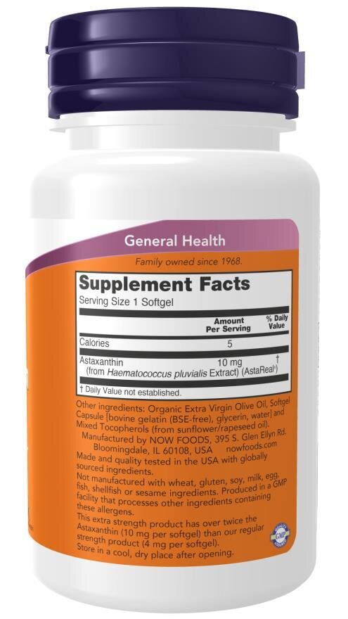 Астаксантин NOW Astaxanthin 10 мг м'які капсули №30