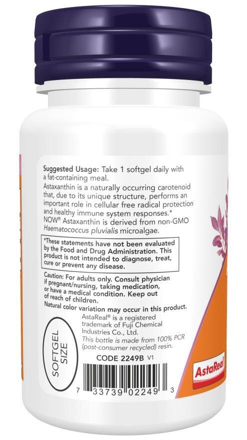 Астаксантин NOW Astaxanthin 10 мг м'які капсули №30