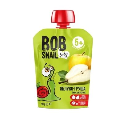 Пюре фруктове Bob Snail Baby для дітей з 5 місяців Яблуко-Груша, 90 г