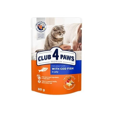 Корм вологий Club 4 Paws для дорослих кішок з Тріскою в желе Преміум, 80 г