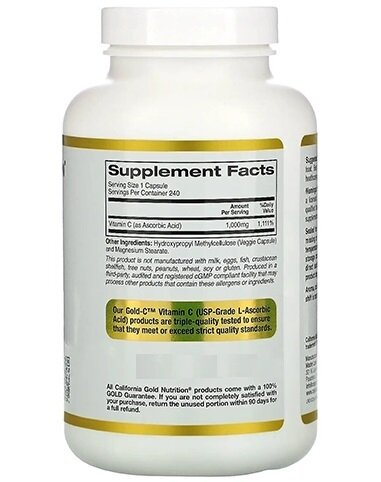 Вітамін C California Gold Nutrition Gold C 1000 мг, 240 капсул