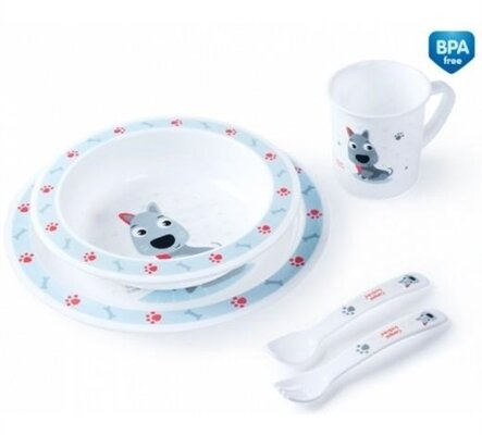 Набір посуду Canpol babies Cute Animals пластиковий столовий, собачка, блакитний, 4/401_blu