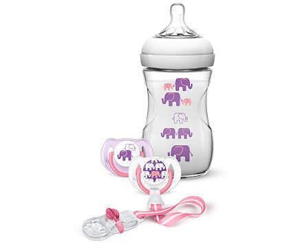 Набір Philips Avent SCD628/01 Natural для дівчинки (пустушки + кліпса для пустушки + пляшечка 260 мл)