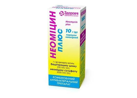 Неоміцин плюс порошок н/ш по 10 г у конт. (флак.)