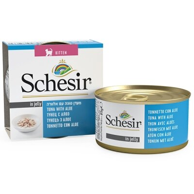 Консерви для кошенят Schesir Tuna Aloe Kitten натуральні, тунець з алое в желе, банка 85 г