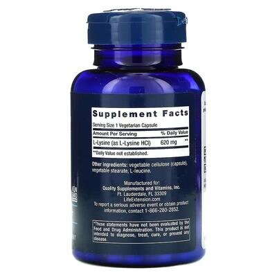 L-Лізин Life Extension L-Lysine капсули по 620 мг №100