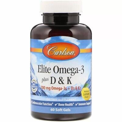 Омега 3 та вітамін Д3 + К Carlson Labs Omega-3 Plus D & K, 60 капсул