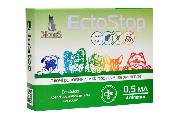 ЕктоСтоп ModeS краплі протипаразитарні для собак до 4 кг, 4 піпетки по 0,5 мл
