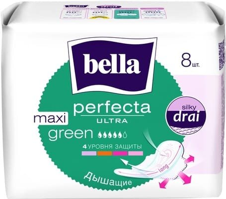Прокладки гігієнічні Bella Perfecta Ultra Maxi Green Silki Drai, 8 шт