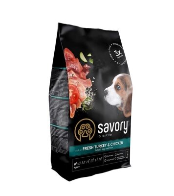 Корм сухий для цуценят Savory 30297 зі свіжим м'ясом індички та куркою, 3 кг