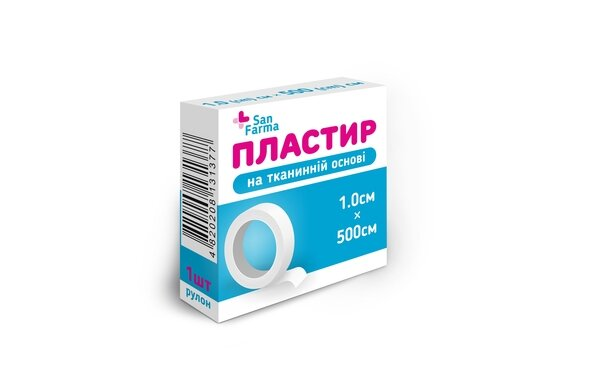 Пластир медичний San Farma на тканинній основі 1 см х 500 см, 1 штука