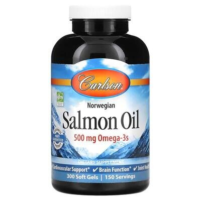Жир Лосося Carlson Labs Norwegian Salmon Oil Норвезька серія 500 мг, 300 капсул