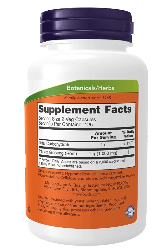 Женьшень NOW Panax Ginseng 500 мг вег. капсули №250