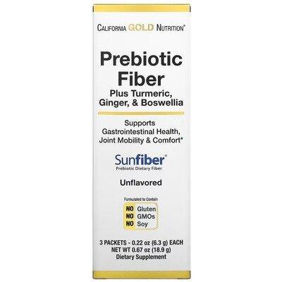 Пребіотична клітковина з куркумою, імбиром та босвелією California Gold Nutrition Prebiotic Fiber Plus Turmeric, Ginger & Boswellia, 3 пакети по 6,3 г