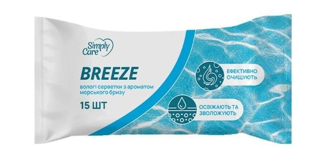 Серветки вологі Simply Care з ароматом морського бризу, 15 шт