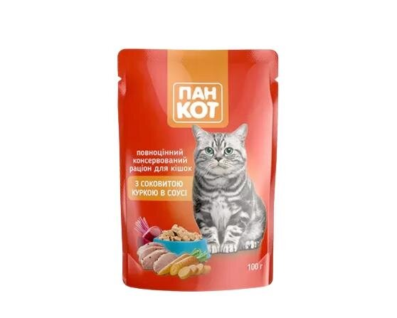 Корм вологий Пан Кот для котів з куркою у соусі, пауч, 100 г