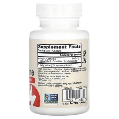 Ацетил-L-карнітин Jarrow Formulas Acetyl L-Carnitine 500 мг, 60 рослинних капсул
