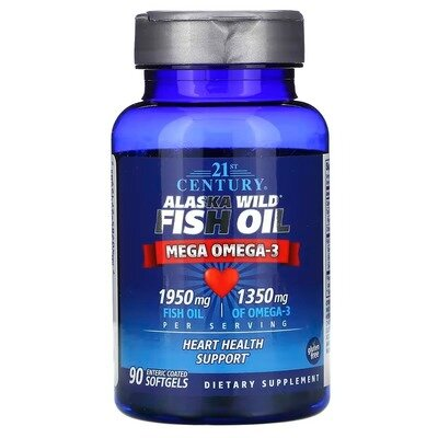 Жир дикої риби з Аляски 21st Century Alaska Wild Fish Oil Mega Omega 3 1950 мг/1350 мг, 90 желатинових капсул