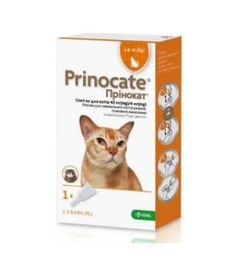 Краплі Prinocat від бліх, коростяних кліщів, профілактика дирофіляріозу для кішок до 4 кг, 1 піпетка по 0,4 мл