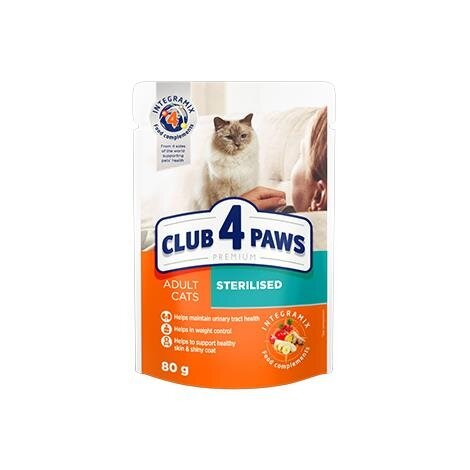 Корм вологий Club 4 Paws для дорослих стерилізованих кішок з куркою, 80 г