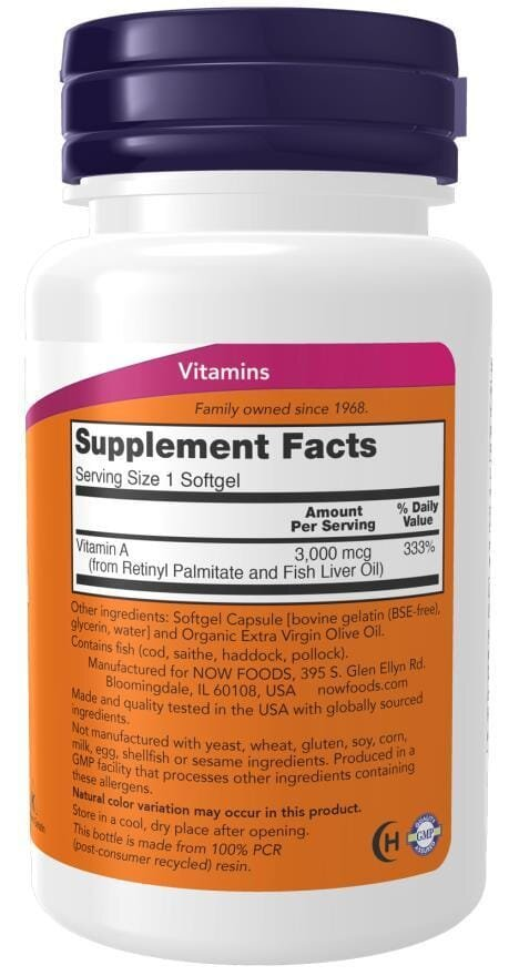 Вітамін А NOW Vitamin A 10000 МО м'які капсули №100