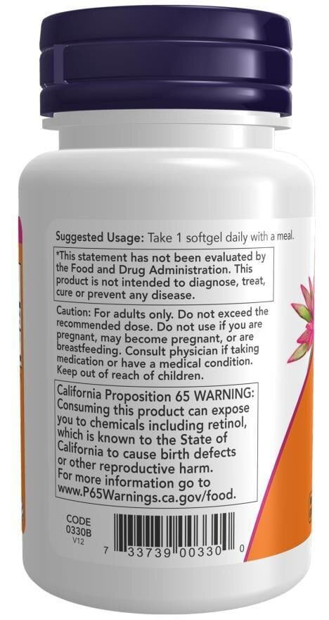 Вітамін А NOW Vitamin A 10000 МО м'які капсули №100