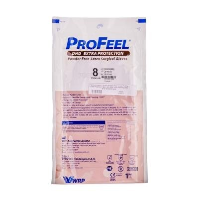 Рукавички хірургічні ProFeel DHD Extra Protection стерильні латексні непудровані, з полімерним покриттям, розмір 8, пара
