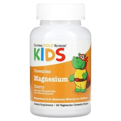 Магній California Gold Nutrition Magnesium для дітей смак вишня, 90 жувальних таблеток