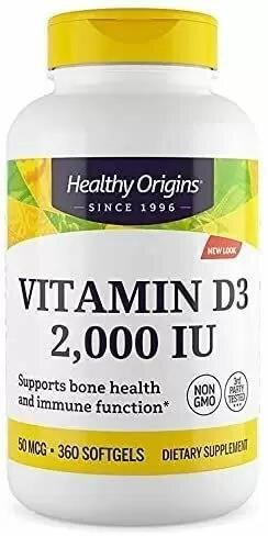 Вітамін Д3 Healthy Origins Vitamin D3 2000 МО, 360 капсул