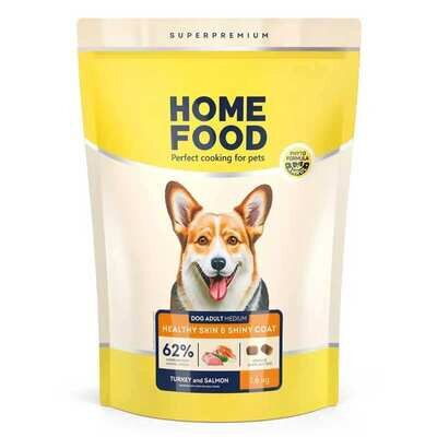 Корм сухий Home Food Healthy skin and shiny coat Здорова шкіра і блиск шерсті для собак середніх порід з індичкою та лососем, 1,6 кг