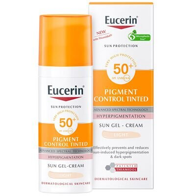 Гель-крем сонцезахисний для обличчя Eucerin Sun SPF50+ Pigment Control з тонуючим ефектом світлий тон (66872), 50 мл