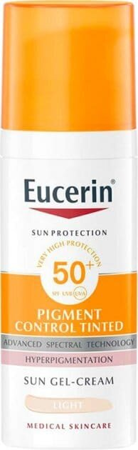 Гель-крем сонцезахисний для обличчя Eucerin Sun SPF50+ Pigment Control з тонуючим ефектом світлий тон (66872), 50 мл