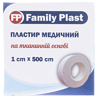 Пластир медичний «FP Family Plast» на тканинній основі 1 см х 500 см, 1 штука