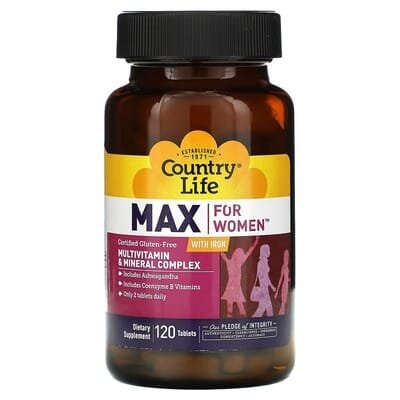 Вітамінно-мінеральний комплекс для жінок Country Life Max for Women Multivitamin & Mineral Complex with Iron, таблетки №120