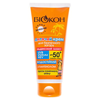 Крем Біокон Надвисокий захист, SPF 50 +, дитячий, для безпечної засмаги, 90мл