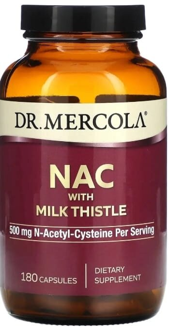 N-ацетилцистеїн з розторопшою Dr. Mercola NAC with Milk Thistle 500 мг, 180 капсул
