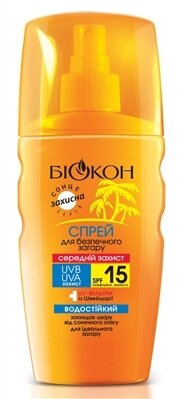 Спрей Біокон Сереній захист, SPF 15, для безпечної засмаги, 160мл