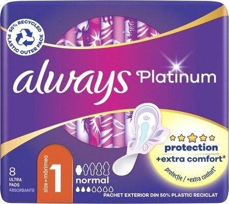 Прокладки гігієнічні Always Platinum Normal, 3 краплі, 1 розмір, 8 шт