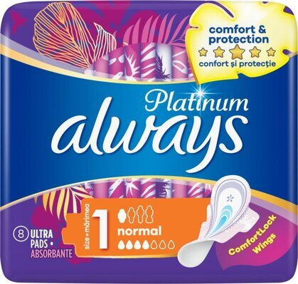 Прокладки гігієнічні Always Platinum Normal, 3 краплі, 1 розмір, 8 шт