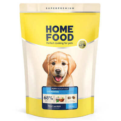 Корм сухий Home Food Puppy для цуценят собак середніх та великих порід Форель з рисом, 1,6 кг