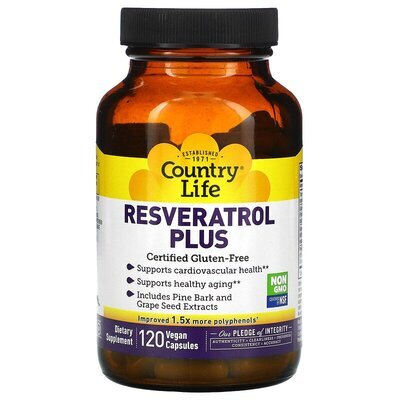 Ресвератрол плюс Country Life Resveratrol Plus, 120 капсул
