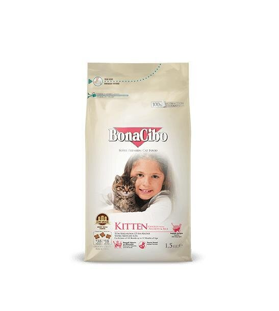 Корм сухий для кошенят BonaCibo Kitten з м'ясом курки, анчоусами і рисом, 1,5 кг